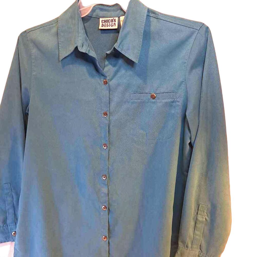 Chico's Women's Button Up Shirt, Long Sleeve Pocket "Sz 1"